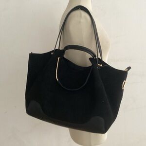 Sondra Roberts Squared black vegan suede leather tote handbag NWT